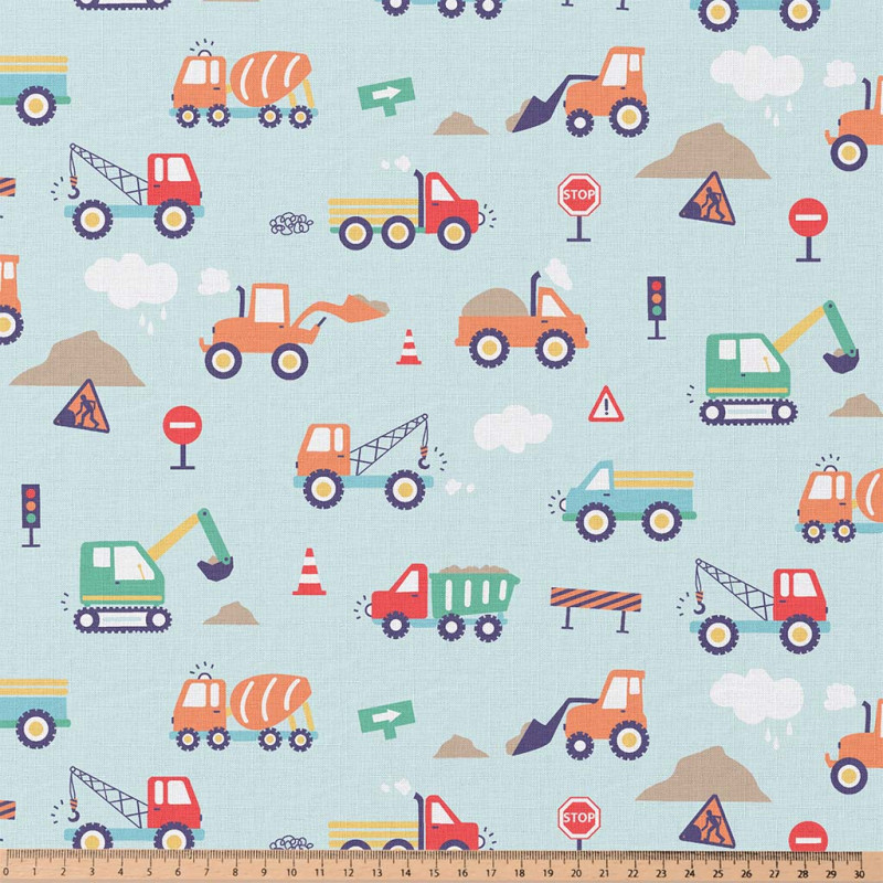 Printed Cotton CAMIONS Blue / Orange